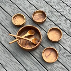 ☀️ Natural Wood Dining Salad Serving Set